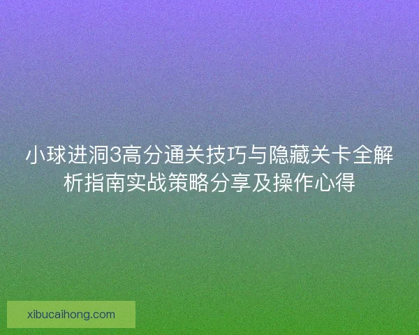 小球进洞3高分通关技巧与隐藏关卡全解析指南实战策略分享及操作心得
